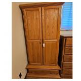 Oak Wood Gun Cabinet with Drawer
