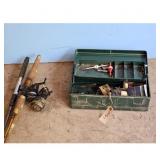 Vintage Fishing Rods and Tackle Box with Accessori