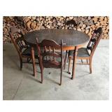 Vintage Round Oak Dining Table with 4 Chairs
