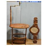 Oak Lamp Table w/ Magazine Rack & Mirror Coat Rack