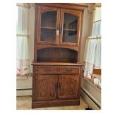 Vintage Oak China Cabinet Hutch with Glass Doors