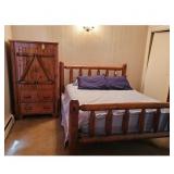 Rustic Log Bedroom Set - Armoire and Queen Bed Fra