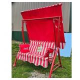 Vintage Coca-Cola Red Stripe Patio Swing Bench