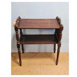 Antique Wooden Side Table with Two Shelves