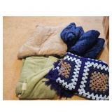 Lot of 3 Throws & 1 Crochet Afaghan