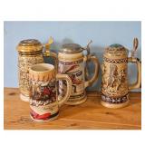 Set of 4 Vintage Beer Steins - Budweiser, Winter G