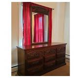 Vintage Dark Wood Dresser with Mirror