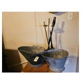 Vintage Metal Coal Hod Buckets & Fireplace Tool Se