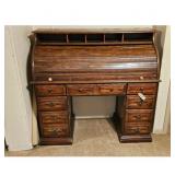 Vintage Solid Wood Roll Top Desk with Drawers
