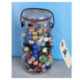 Vintage Glass Jar Full of Assorted Marbles