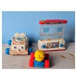 Vintage Fisher-Price Toys Lot: Telephone, Basketba