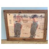 Framed Photo Print Two Toddlers in Overalls "You