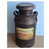 Vintage Black Metal Milk Can with Train Decal