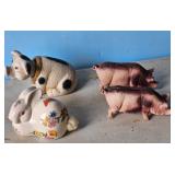 Vintage Ceramic Piggy Bank Lot with Floral Bunny