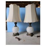 PAIR OF OPALESCENT TABLE LAMPS W/BRASS BASE