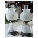 GWTW TYPE HURRICANE LAMP W/ETCHED ROSES