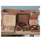 Vintage Record Player and Vinyl Record Collection