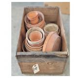Vintage Terracotta Clay Flower Pots in Wooden Crat
