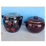 Vintage Ceramic Crock Pot with Lid and Decorative