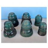 Lot of 6 Vintage Hemingray Glass Insulators Teal B