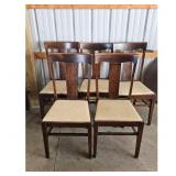 Set of 5 Vintage Wooden Dining Chairs with Upholst