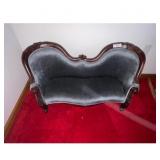 Antique Victorian Settee Blue Velvet Doll Furnitur