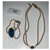 Pearl Blue Gold-Tone Necklace Bracelet Set