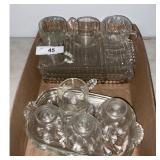 Glass Tea Set Tray Cups Creamer