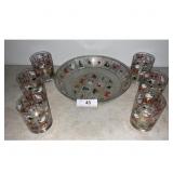 Christmas Glass Bowl  6 Tumbler Set