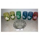 Floral Hand-Painted Glasses Set With Bowl