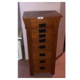 Oak Jewelry Armoire 7 Drawers Mirrored Top