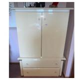 Cream Lacquer Armoire Wardrobe 2 Doors 2 Drawers