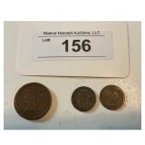 Braided Hair Large Cent & 2 Wheat Pennies