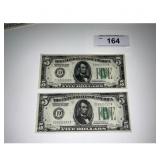 2 1928 B Five Dollar Bills
