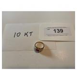 10 KT Gold Mens Ring Red Stone