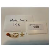 14 KT Gold Charm Set Coral Heart Starfish