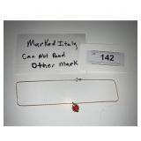 Gold Red Heart Pendant Chain Necklace Italy