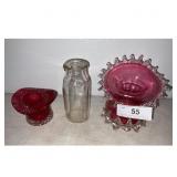 Decorative Glass Set Red Clear Bottle
