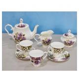 Stechcol Gracie Bone China Tea Set Floral Purple F