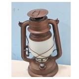 Rustic Metal Lantern with Frosted Glass Shade
