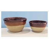 Vintage Ceramic Mixing Bowls Set of 2 Brown and Ta