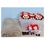Raggedy Ann & Andy Dolls with Plush Blankets and S