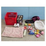 Lot of Pet Supplies: Dog Bed, Leashes, Food Bowls,