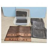 Lot of 2 Welcome Doormats and 4 Car Floor Mats
