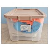 Storage Bin with Lid and Blue/Orange Air Mattress