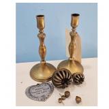 Vintage Brass Candlesticks and Miniature Metal Kit