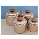 Set of 4 Vintage Copper Canisters with Wood Lids