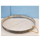 Galvanized Metal Tray with Chicken Wire and Rope H