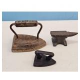 Vintage Cast Iron Sad Iron & Anvil Lot