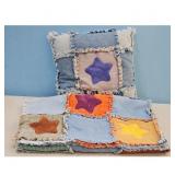 Handmade Denim Patchwork Quilt and Pillow Set with